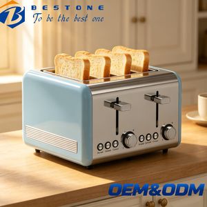 เครื่องปิ้งขนมปัง BESTONE 4 แผ่น สแตนเลส พร้อมตัวตั้งเวลาแบบกลไก ฟังก์ชั่นละลายน้ำแข็ง อุ่นอาหาร และยกเลิกการปิ้ง สำหรับใช้ในครัวเรือน - Product Image 1
