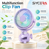 Ventilateur de poussette alimenté par USB 8 000 mAh avec clip sécurisé, éclairage LED coloré et batterie longue durée