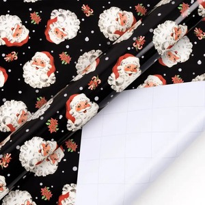 Custom Eco-Friendly Recyclable Santa Claus Poinsettia Black Gift <b>Wrap</b> <b>Paper</b> <b>Roll</b> Single Side Coated Waterproof <b>Paper</b> Packaging - Product Image 3