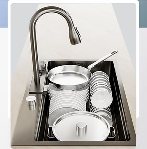 Thông Minh 1-Bát thả Vòi Nước Nhà Bếp LED Temp hiển thị Gunmetal màu xám thép không gỉ Thác sprayhead Bát duy nhất Máy Trạm - Product Image 5