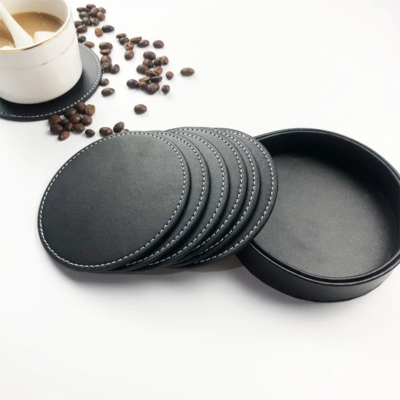 BSBH tatakan minuman teh meja hitam bulat persegi kustom bentuk Coaster pribadi tambahkan desain Anda tatakan kulit