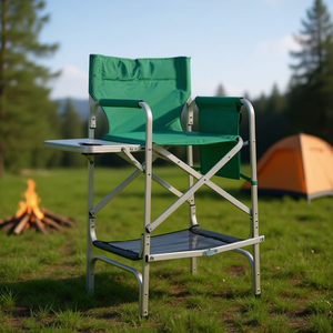 Silla de director con marco de aluminio, tela Oxford verde, con mesa y reposapiés para uso en exteriores y camping. - Product Image 2