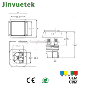 JY Wholesale Bouton poussoir d'arcade LED 33*33mm, <span class=keywords><strong>petit</strong></span> carré à bords chanfreinés/biseautés, accessoires pour machine de jeu, prise EU - Product Image 3