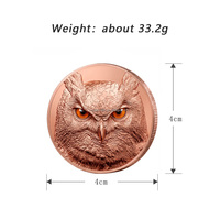 Pièce de monnaie en cuivre pur 999 de 1 once, couleur cuivre rouge, gravée en relief, représentant un hibou sauvage, pièce de collection