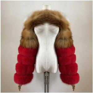 BEIZIRU Manteau en fourrure véritable pour femme, <span class=keywords><strong>renard</strong></span> <span class=keywords><strong>argenté</strong></span> et <span class=keywords><strong>renard</strong></span> roux, deux manches, longueur 60 cm, style nude - Product Image 2