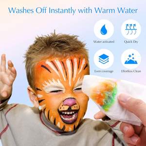 Kit de peinture de visage doux pour enfants 42 couleurs vives activées par l'eau non toxique 40 éponges pinceaux à <span class=keywords><strong>pochoir</strong></span> - Product Image 5
