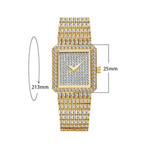 Nuovo quadrante quadrato pieno di <span class=keywords><strong>stelle</strong></span> con pieno di diamanti orologio quando il quarzo oro orologio moda donna orologi all'ingrosso - Product Image 4