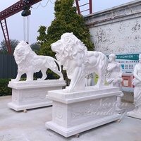 Décoration de jardin extérieur personnalisée sculpture sur pierre art animalier sculpture en marbre blanc statues de lion en granit à vendre