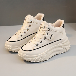 Zapatillas Deportivas <span class=keywords><strong>de</strong></span> <span class=keywords><strong>Mujer</strong></span>, Impermeables, <span class=keywords><strong>de</strong></span> Cuero, Rojas y Blancas, <span class=keywords><strong>de</strong></span> Caña Alta, con <span class=keywords><strong>Suela</strong></span> Gruesa y Resistente, <span class=keywords><strong>para</strong></span> Uso Diario y al Aire Libre - Product Image 4