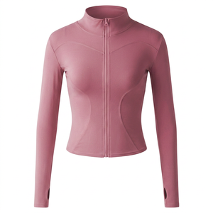 Women Full Zip Seamless Windproof <b>Yoga</b> <b>Jacket</b> Skinny Fit Stand Solid Color Front Long Sleeve Thumb Holes 220g Activewear Gym - Product Image 1