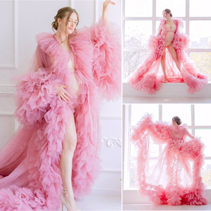 <span class=keywords><strong>Vestaglia</strong></span> in Tulle Rosa con Volant per Matrimoni, Servizi Fotografici di Maternità, Baby Shower, Boudoir della Sposa, Servizi Fotografici di Gravidanza, Personalizzabile - Product Image 6