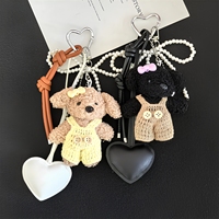En gros, Charm de sac en peluche chien mignon, Porte-clés chiot tricoté à la main, Pendentif décoratif pour sac à dos femme avec ornement cœur en PU
