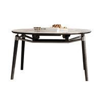 Table à manger extensible en pierre frittée, convertible ronde et ovale avec pieds en bois massif, table de dîner fonctionnelle