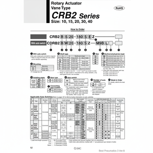Pièces pneumatiques d'actionneur rotatif CRB2BW20-90DZ SMC Pneumatics - Product Image 1