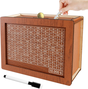 JUNJI Personalized and Self-assembling Wooden Piggy Bank Wooden Money Saving <strong>Box</strong> Countable Piggy Banks <strong>Brown</strong> <strong>Storage</strong> <strong>Box</strong> - Product Image 1