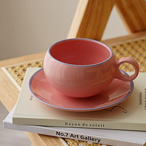 Tasses à café et assiettes en céramique créatives à blocs de couleur, ensembles de tasses de petit-déjeuner simples - Product Image 4