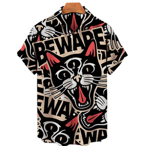 Chemise à manches courtes pour hommes, grande taille, imprimé chat, motif floral d'été, SMLXL2XL3XL4XL5XL - Product Image 1