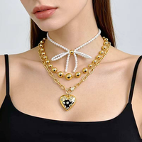 Collier tendance CH-LAN2211 en cuivre plaqué or avec perles en forme de cœur, collier avec pendentif en forme de cœur en coquille, bijoux pour femmes