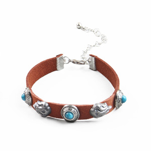 European American Retro <b>Choker</b> Brown Leather Flame Turquoise Stone Bohemian Style Party Necklace - Product Image 5