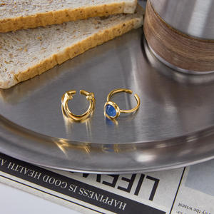 Bague tendance pour femmes en acier inoxydable plaqué or 18 carats, série équestre, ouverture en forme de <span class=keywords><strong>sabot</strong></span>, sertie de griffes rondes - Product Image 2