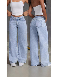 Pantalones Vaqueros Cuadrados Casuales <span class=keywords><strong>de</strong></span> Moda para Mujer, <span class=keywords><strong>de</strong></span> Alta Calidad, <span class=keywords><strong>de</strong></span> Pierna Ancha, Mezcla <span class=keywords><strong>de</strong></span> Tallas, 200 Piezas MOQ, Cuello Alto, <span class=keywords><strong>Segunda</strong></span> <span class=keywords><strong>Mano</strong></span> - Product Image 2