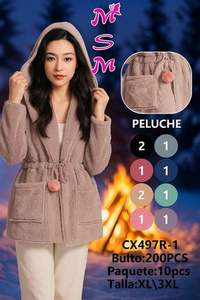 Robe à capuche en polaire pour femme, manches longues, longueur genou, avec cordon de serrage, douce et confortable, vêtement de nuit d'hiver, couleur unie, tricotée, style manteau - Product Image 3