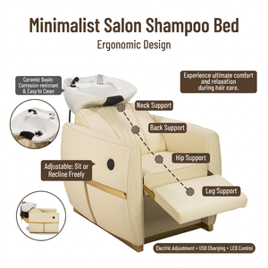 Sillón de Lavado de Cabello Eléctrico Reclinable Automático Portátil de Cuero para Salón, Estación de Lavado con Tazón Grande de Cerámica, Moderno para Baño y Hotel - Product Image 4