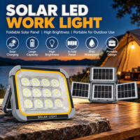 Projecteur de travail solaire LED 1500LM, lampe de secours rechargeable 3600mAh, panneau pliable en 4, étanche IP66, intensité réglable, portable pour le camping