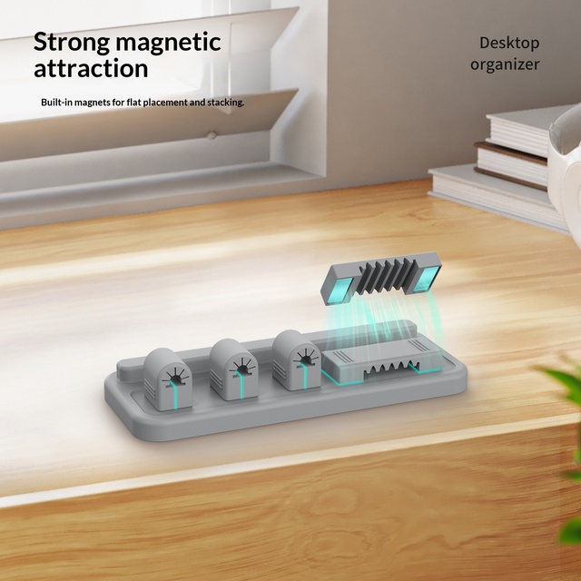 Super Strong Magnetic Silicone Cable Holder & Organizer for Desktop-Minimalist Design with Base 5 Clamps