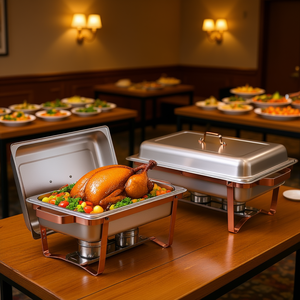 Stainless Steel Rose Gold Rectangle <b>Chafing</b> <b>Dish</b> <b>Set</b> 8 Qt 2 Pack Full Size <b>Buffet</b> Warming Equipment - Product Image 2