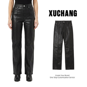 XUCHANG Fabricant OEM de jeans en denim pour femmes, logo personnalisé, haute qualité, coton <span class=keywords><strong>ciré</strong></span> lavé, 100% coton, design de créateur - Product Image 1