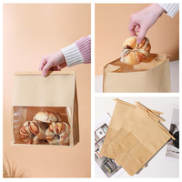 Sac d'emballage alimentaire en papier kraft pour sandwichs, sushis et pains grillés, 13*28*10cm, jetable, à emporter, avec fenêtre transparente, imprimé en héliogravure, résistant à l'humidité