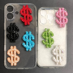 Sang trọng sáng bóng màu đen Màu Đỏ màu xanh rượu sâm banh đầy đủ Rhinestone đô la dấu hiệu đá quý quyến rũ DIY Hollow ra tiền biểu tượng trang trí điện thoại rác trường hợp - Product Image 1