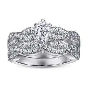 마이크로 상감 다이아몬드 트위스트 로프 반지 4x6mm 보석 여성 925 실버 반지 로듐 도금 보석 공장 도매