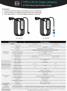 32A7kw充電ACユーロタイプ2電気自動車充電器インジケーターライト付きポータブルEV充電器