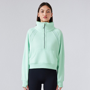 Automne et hiver Plus velours épaissi demi fermeture éclair haut col montant décontracté polyvalent chaud <span class=keywords><strong>sport</strong></span> sweats à capuche <span class=keywords><strong>pull</strong></span> pour les femmes - Product Image 3
