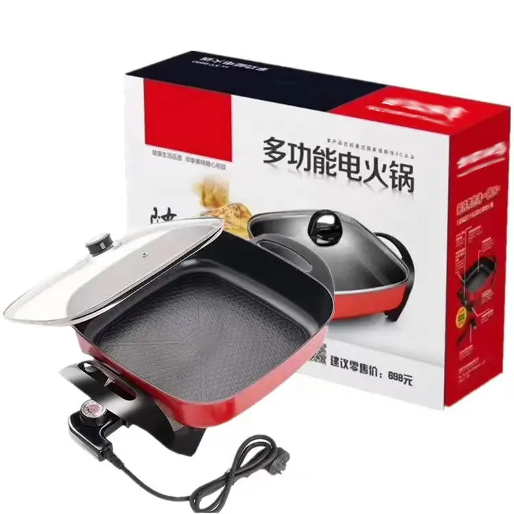 factory kitchen electric square fry pan ceramic coated non stick pizza pan pot thermostat control cookware with