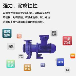 Bomba centrífuga eléctrica horizontal Rongke CQBF con accionamiento magnético de fluoroplástico, 50m de altura de elevación, para fluidos ácidos, alcalinos y corrosivos. - Product Image 3