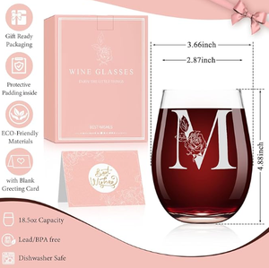 Verre à vin sans pied personnalisé avec logo transparent imprimé pour vin rouge et blanc, verre à vin sans pied monogramme A-Z - Product Image 5