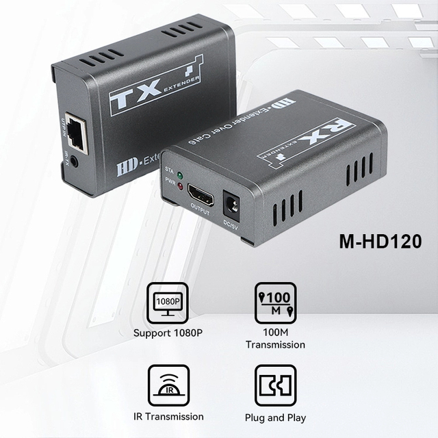HDMI Extender Over Cat5e Cat6 Cable Max 100M 1080P Two-Way IR Remote Return Lossless Audio Video Transmitter Receiver Kit