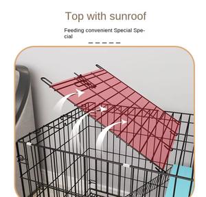 Cage pliable en bois et acier, très grande, plateau en fer pratique avec fermeture à bouton pour villa intérieure, chats et chiens. - Product Image 6