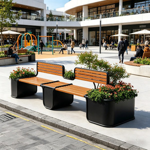 Set di Panchine con Fioriera per Esterni con Schienale, Sedute per Aree Relax di Centri Commerciali, Negozi di <span class=keywords><strong>Tè</strong></span> e Caffè, Esposizione Esterna - Product Image 1