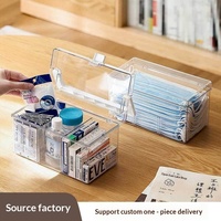 Boîte de rangement pour masques en plastique rectangulaire haut de gamme avec couvercle et compartiments, design transparent de style japonais pour une utilisation domestique sur le bureau
