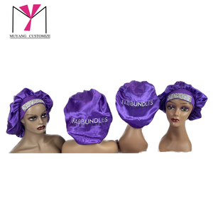 Fabbundles Satin <b>Bonnet</b> Purple With Glitter Band 54-56cm Fashion Sleep Hat For Women Home Use - Product Image 3