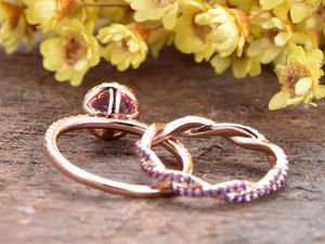 Vente en gros de bagues en argent sterling 925 plaqué or rose pour femmes, avec améthyste naturelle de coupe ovale - Product Image 4