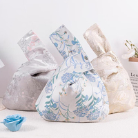 Petit sac japonais à nœud personnalisé avec logo imprimé, sac cadeau en tissu brodé, mini sac en coton et lin pour poignet
