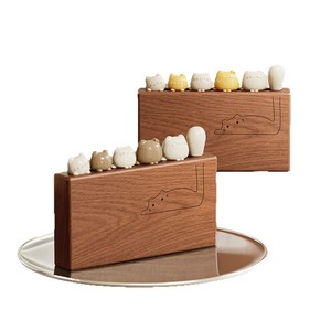 Ensemble de fourchettes à fruits en forme de chat, réutilisables, en acier inoxydable 304, base en bois d'ébène, outils à dessert mignons - Product Image 5
