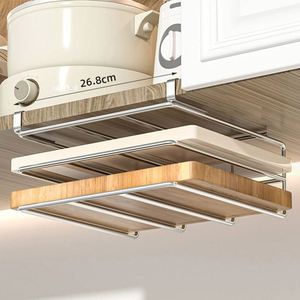 Support de rangement double pour planches à découper sous l'armoire, noir, avec rangement intégré pour planches à découper de cuisine - Product Image 4