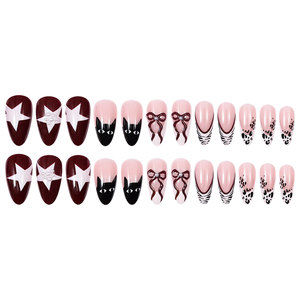 Uñas postizas con forma de almendra y diseño de lazo, estilo francés 3D, con logo personalizable para arte de uñas, venta al por mayor Otoño/Invierno - Product Image 5