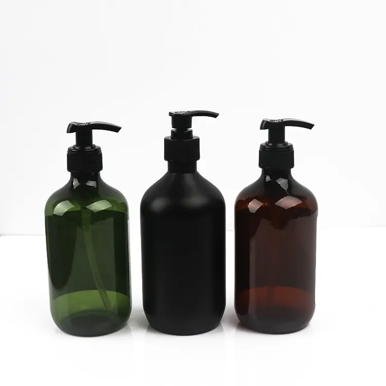 Monster Beschikbaar 300Ml 500Ml Boston Mat Zwart, Groen, Amberkleurig Huisdier Plastic Shampoo Pomp Flesverpakking Op Voorraad